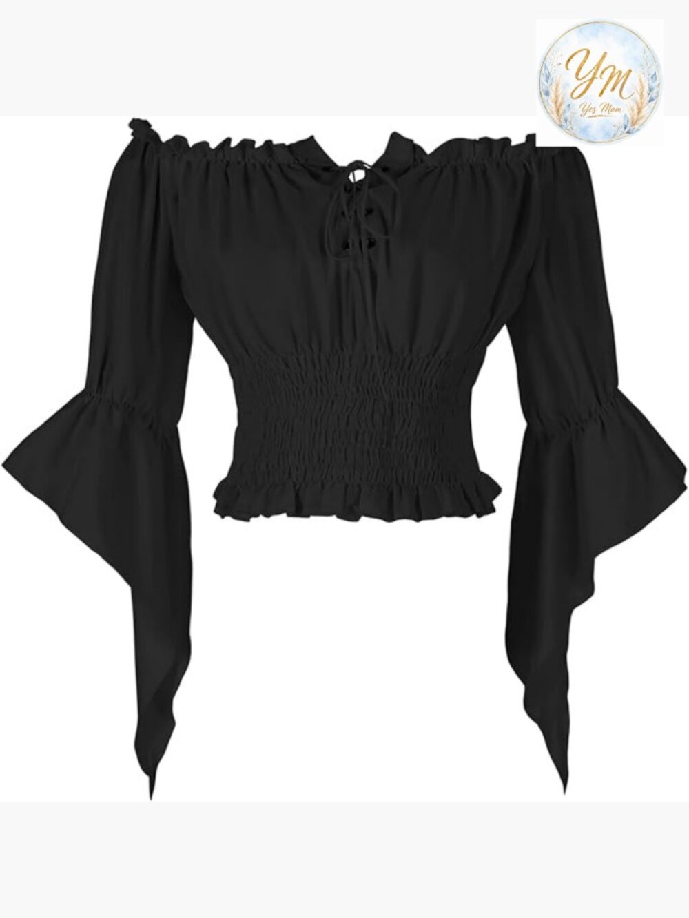 Women's Off Shoulder Peasant Blouse Trumpet Sleeve Renaissance Top